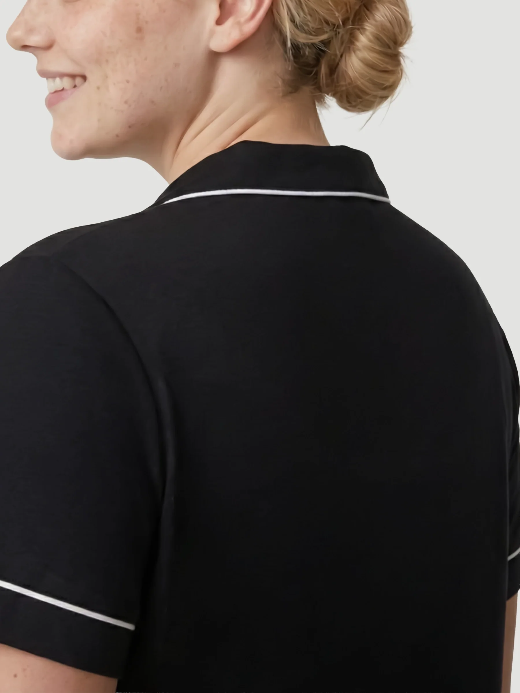 Black Oversized Jersey Piping Detail Short PJ Set - Image 4