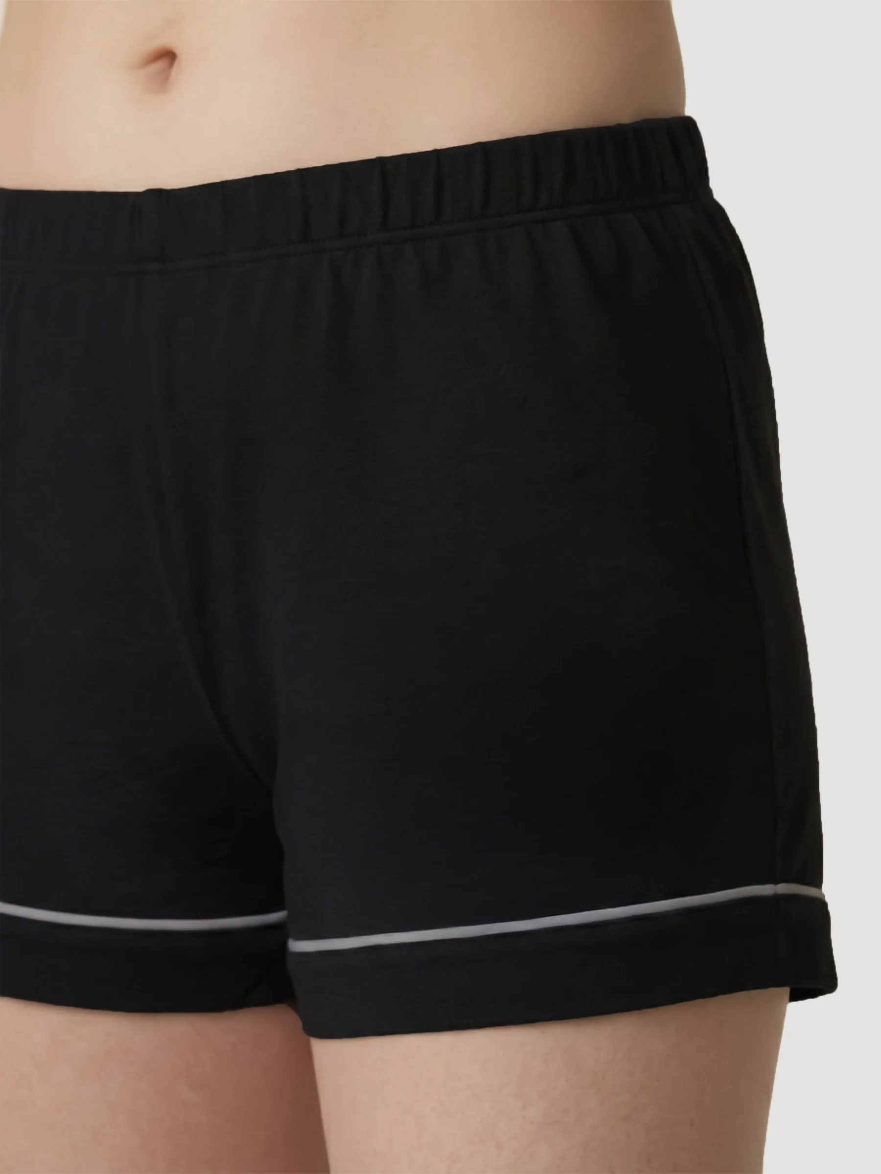 Black Oversized Jersey Piping Detail Short PJ Set - Image 6