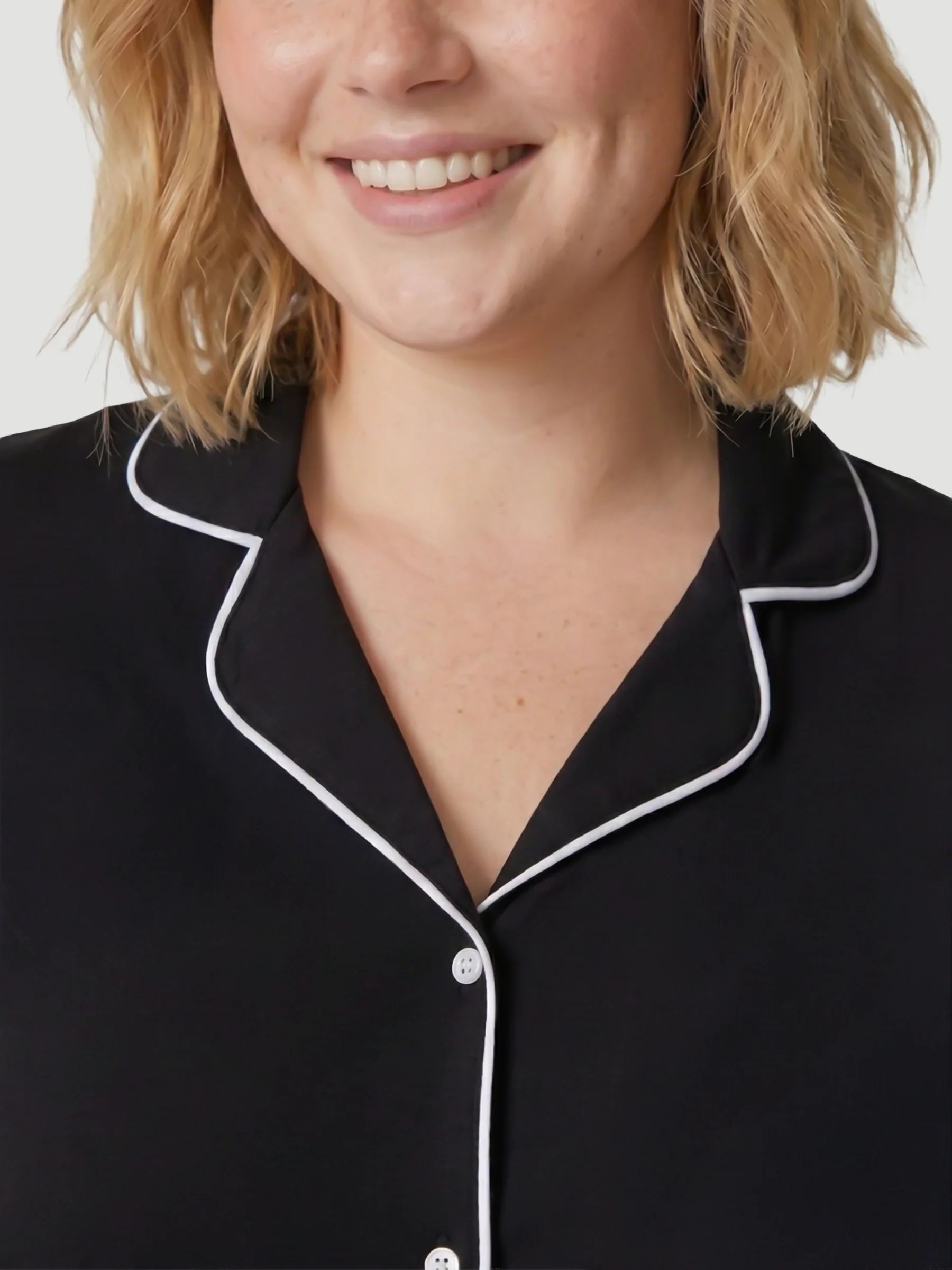 Black Oversized Jersey Piping Detail Short PJ Set - Image 7