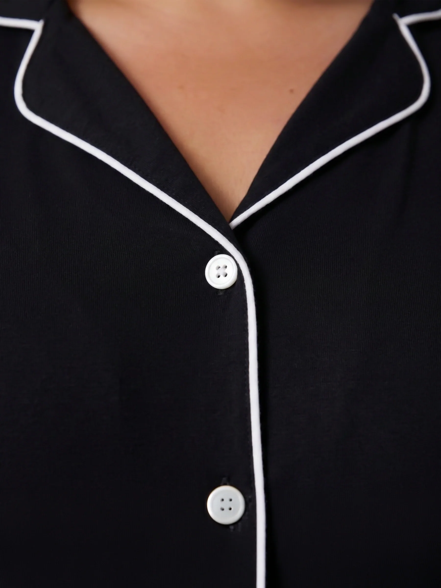 Black Oversized Jersey Piping Detail Long PJ Set - Image 4