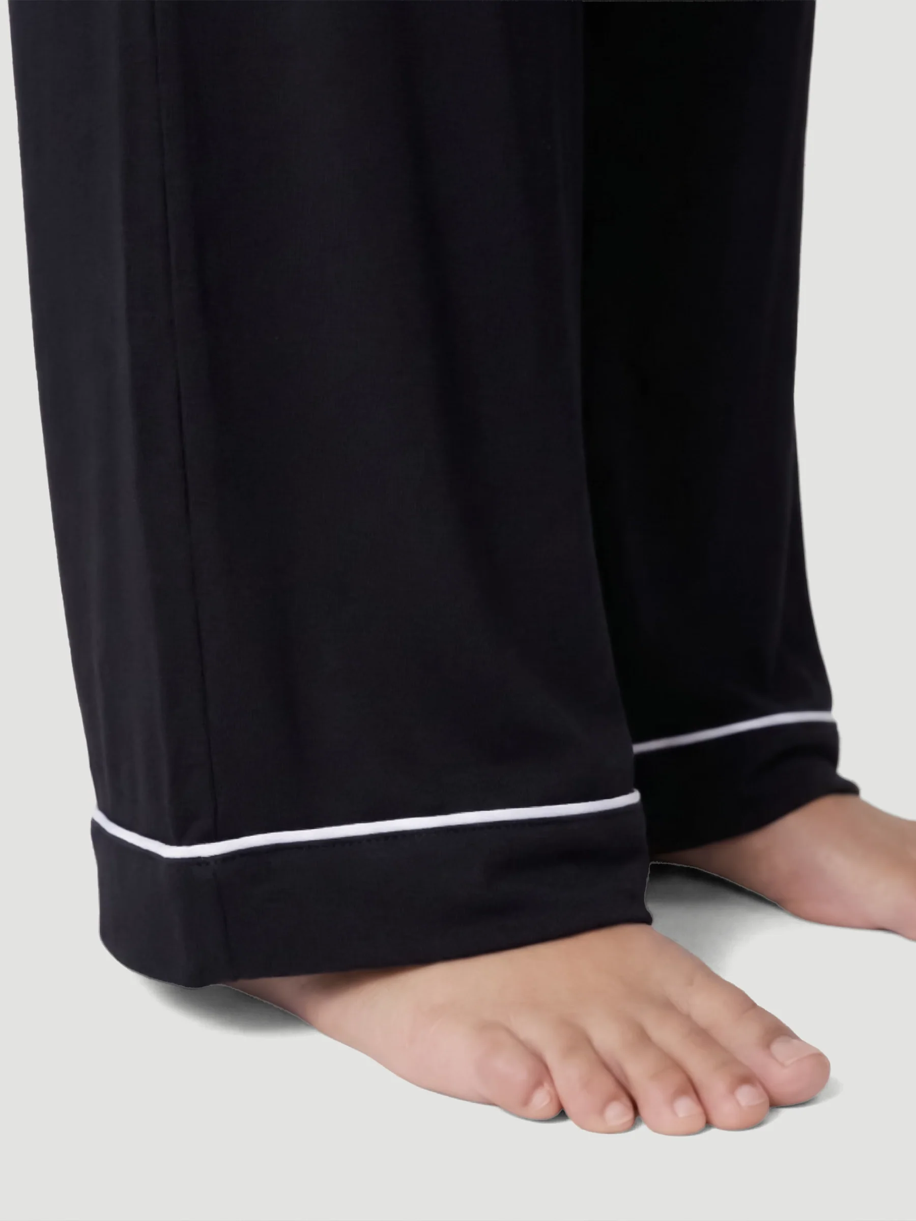 Black Oversized Jersey Piping Detail Long PJ Set - Image 6